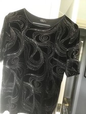Ladies black sparkly Bon Marche short sleeve top size M, party,cruise