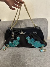 Rare Unique Bracher Emden London Black Canvas Clutch Handbag