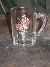 Miniature French Glass Beer Mug with Butterfly Motif and gilt rim