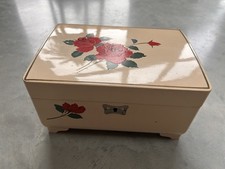 Vintage Japanese Daysun Rose Lacquered Music Jewellery Box Dancing Ballerina 