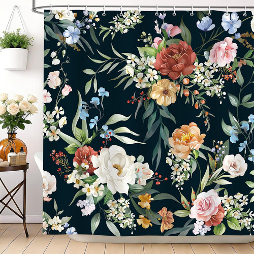 Boho black floral long shower - long,