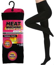 Heat Machine Ladies Girls Black Thermal Tights 300 Denier Fleece Opaque S/M