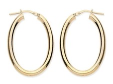 9ct Yellow Gold on Silver LARGE Oval Creole Hoop Earrings