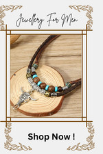 Men's Double Layer Black Tribal Hemp Rope Necklace Beads / Bull Christmas M2