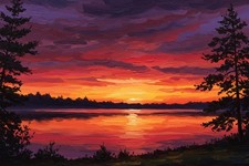 Beautiful Sunset Over Lake
