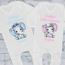 Daddy's Little Prince / Princess Personalised Elephant Baby Bib Vest Romper Tee