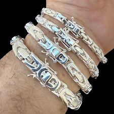 Real Solid 925 Silver Handmade Byzantine Heavy Mens Bracelet 5mm-10mm Box Clasp