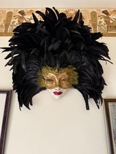 Venetian Mask Wall Hanging Large Decorative Item Black and Gold Handmade Italy
