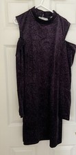 OASIS LADIES SIZE L BLACK PURPLE GLITTER VELVET DRESS (7 - 9)
