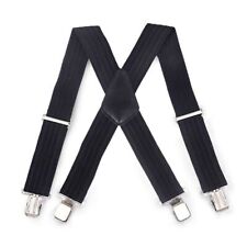 Mens Xxl 50mm Wide Heavy Duty X Shape Braces Elastic Suspenders Trouser Clips Uk