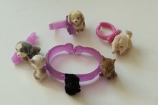 Children's jewellery with puppies and kittens bracelet + rings + hairclips