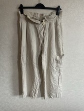 Zara Beige Paper bag Style Linen & Cotton Blend Cargo Trousers Size Large 12-14