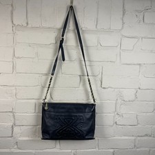 Biba Black Leather Handbag Crossbody Chain Strap Bag Back Pattern Womens Small