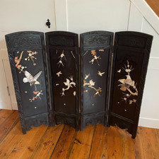 Antique Oriental Japanese Wooden Privacy Screen Vintage Folding Small Black Wood