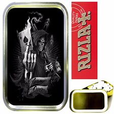 GRIM REAPER CARD SMOKING SET, GOLD 1oz TOBACCO TIN, RIZLA PAPERS & FILTERS