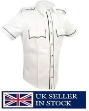 Mens Superior Quality Faux Leather Police Uniform Style White Shirt BLUF