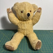 Vintage Teddy Bear Camel Brown Beige Fur Orange Eyes Straw Filled Brand Unknown