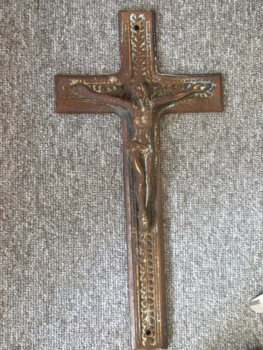 Vintage cast iron crucifix - cast,