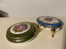 2 x Vintage Limoges Trinket Boxes Lidded Hand Painted France on legs