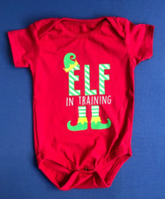 ELF Christmas Bodysuit Baby Boy / Girl 9-12 Months Red Short Sleeved