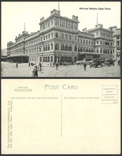 South Africa Old Postcard Cape Town Train Railway Station Vintage Motor Car TRAM