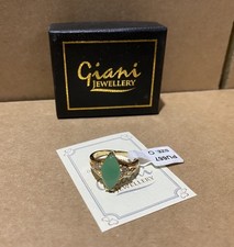 Vintage Giani Jewellery Gold Plated Ladies Green Jade Ring Size O Boxed