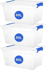 3x80L Clear Plastic Storage
