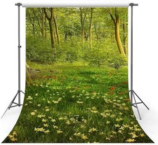 5x7ft Spring Photography Backdrop Forest Flowers Green Lawn Portrait Background