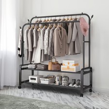 Heavy Duty Double Clothes Rail Hanging Rack Garment Display Stand Open Wardrobe