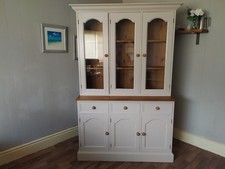 kitchen dresser, large display unit solid pine in Hessian, comes in two pieces.