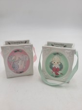 Two Precious Moments Porcelain Miniature  Christmas Bags / Ornaments