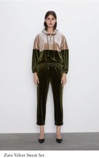 Zara Velvet Tracksuit Sweat Set Velvet Sweatshirt & Pants Size S Worn ONCE
