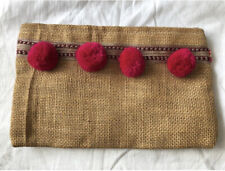Handmade Moroccan Weaved Jute Pouch Clutch Beach Holiday Bag Purse With Pom Poms