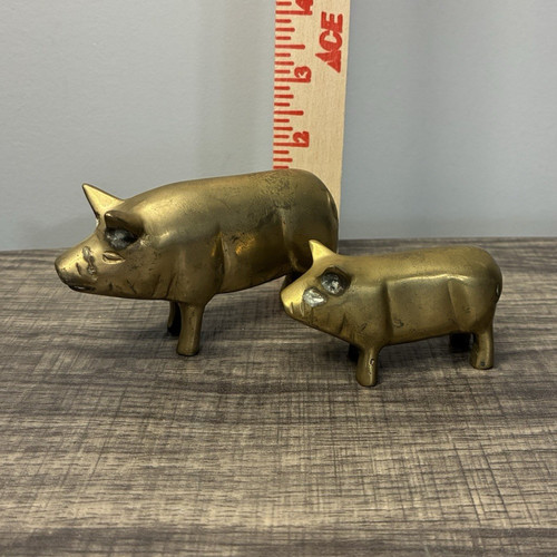 Brass pig figurines set - brass,
