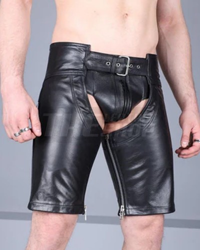Leather short chaps men bdsm - leather,