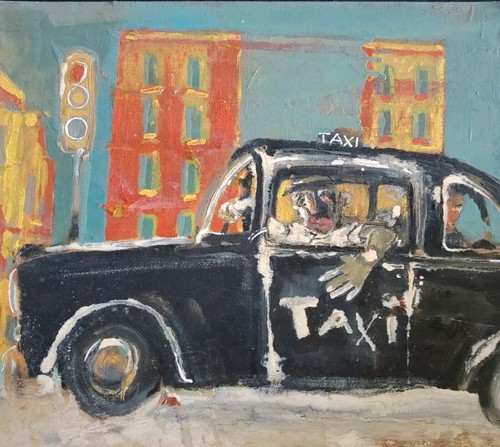 Belle gouache taxi american - gouache,