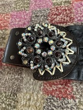Brown Leather Jewelled Wide