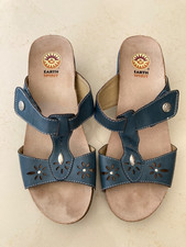 EARTH SPIRIT Leather Wedge Sandals 'Charlotte' Size 6 Blue Mules
