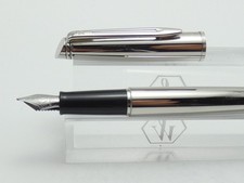 Waterman Hemisphere Chrome Fountain Pen, CT, Medium Steel Nib  "Near MINT"