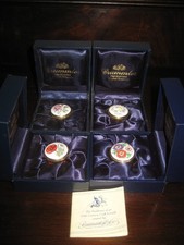 4 x Boxed Crummles Tiny Floral  Enamel Pill/Trinket Boxes 1" Diameter