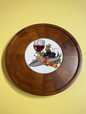 Vintage Mid century Wood Teak & Tile Lazy Susan Merry Go Round Board  10 1/2 “