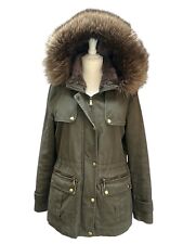 Women’s Michael Kors Military Jacket Coat Utility Faux Fur Hooded Green Medium M