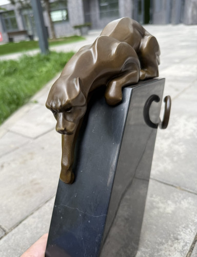 Bronze leopard cheetah statue - bronze,