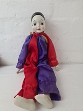 Vintage 70’s Porcelain Clown Doll Taiwan 17” Red & Purple Satin Suit Collectible