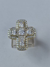Gold Plated Chunky Cubic Zirconia Cross Ring Hiphop Bling Size S Unisex Men Wome