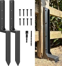 Fence Post Repair Kit Quick Fix Broken/Leaning Wood Anchor Stakes 11Gauge 2-Pack