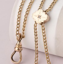 Antique Victorian Diamond Starburst Gold Filled Slide Charm Curb Chain Necklace 