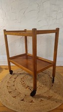 VINTAGE 1940s/50s TWO TIER LIGHT OAK WOODEN TEA DRINKS TROLLEY PLANT LAMP STAND