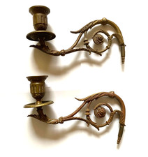 Pair Antique Brass Candle