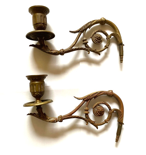 Pair antique brass candle - antique,